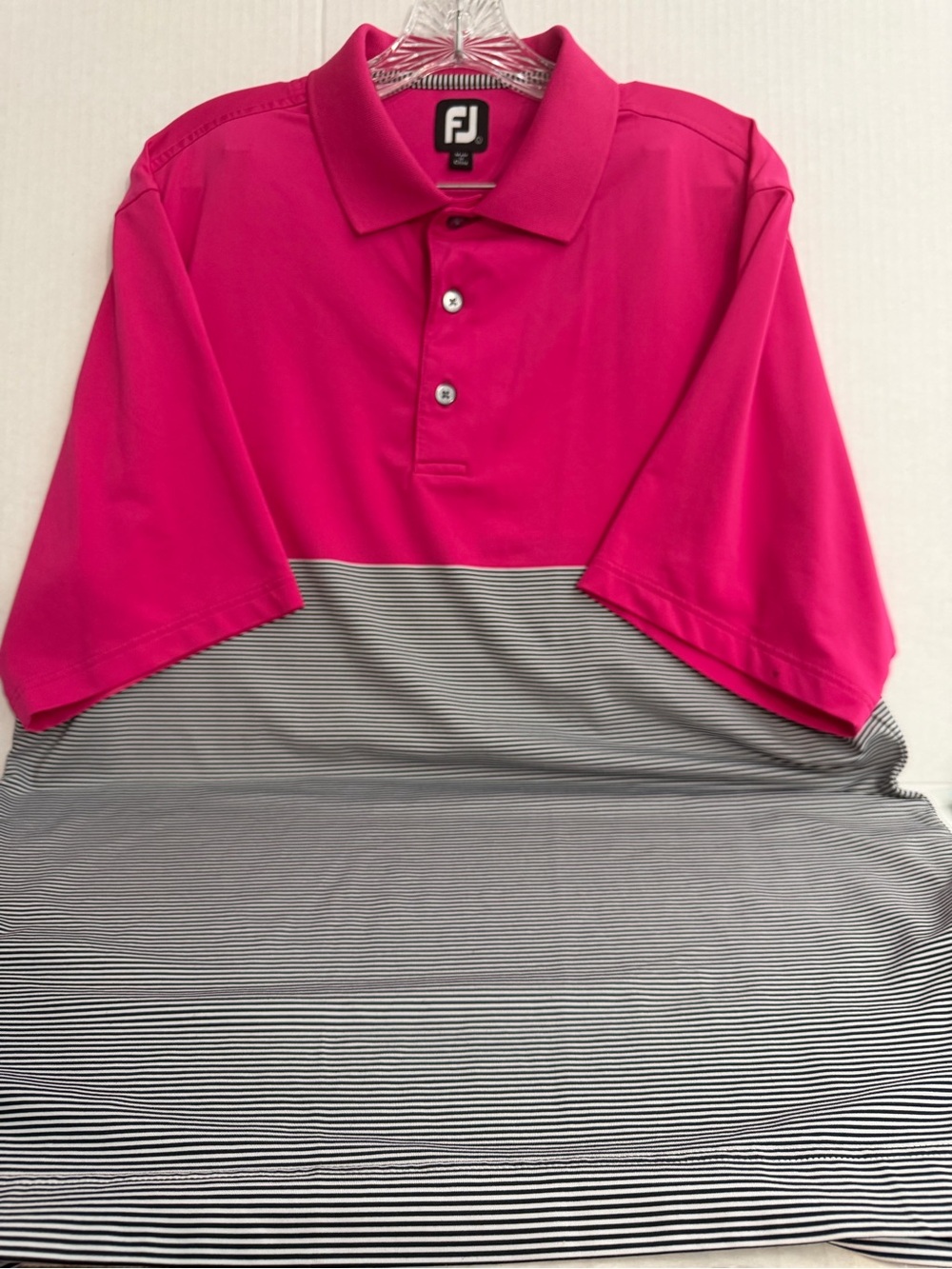 FootJoy Men’s Hot Pink & Black-White Striped Polo
